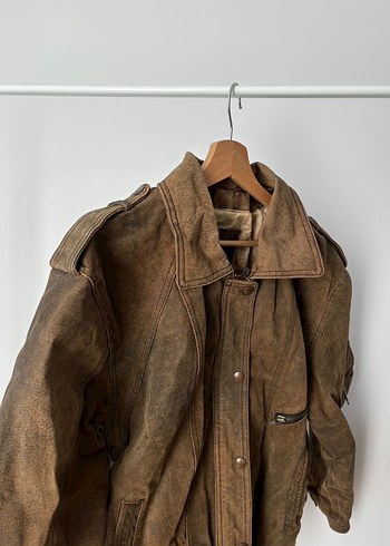 Nubuk süet kalın deri ceket bomber - Görsel 5