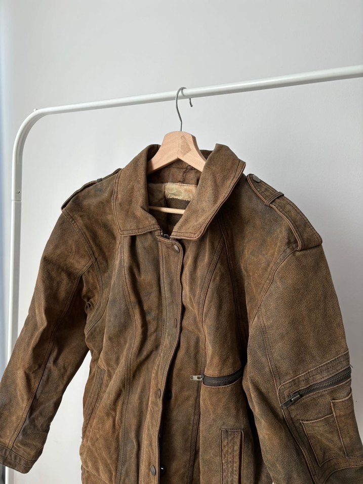Nubuk süet kalın deri ceket bomber - Görsel 2