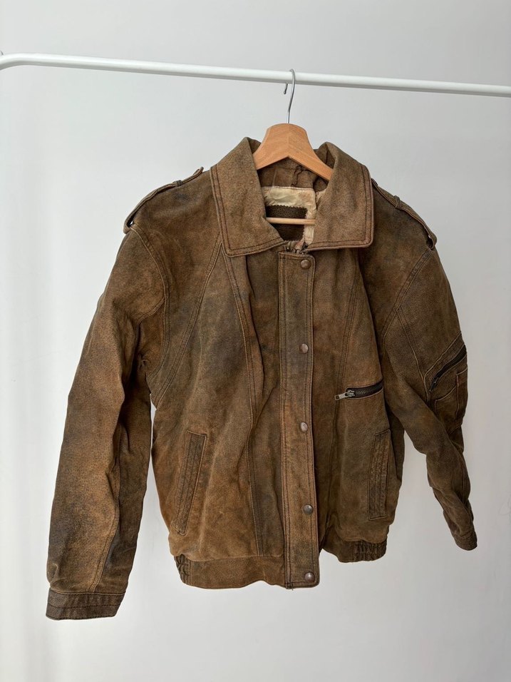 Nubuk süet kalın deri ceket bomber - Görsel 3