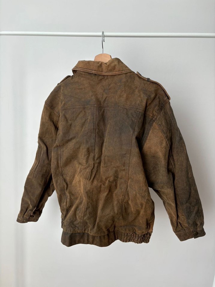 Nubuk süet kalın deri ceket bomber - Görsel 4