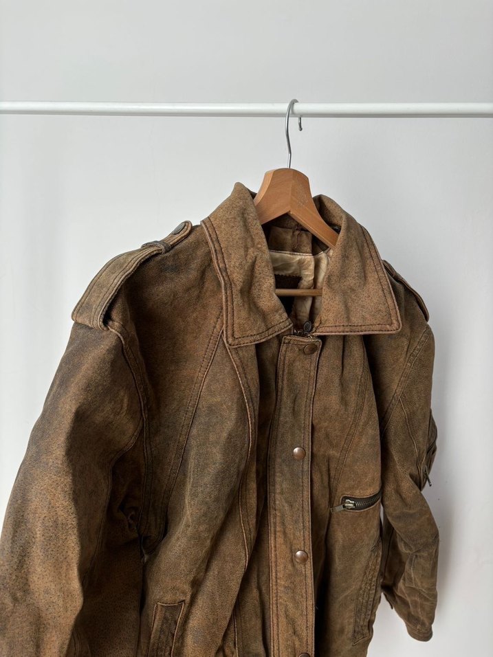 Nubuk süet kalın deri ceket bomber - Görsel 5