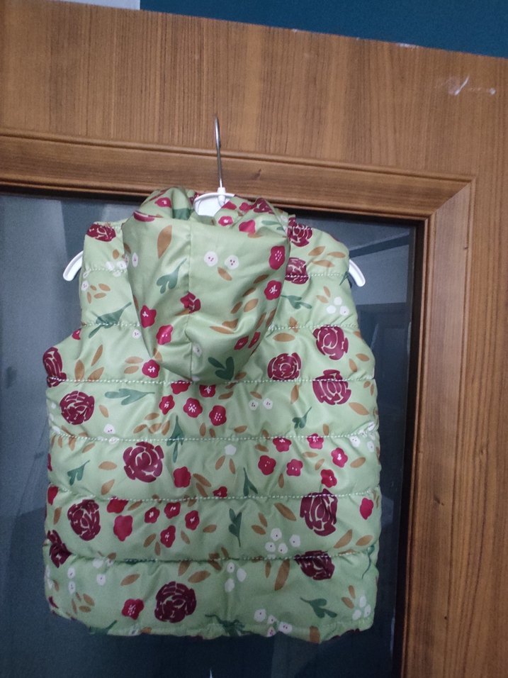 Kız Çocuk Çiçek Desenli Fermuarlı Yelek - Görsel 4