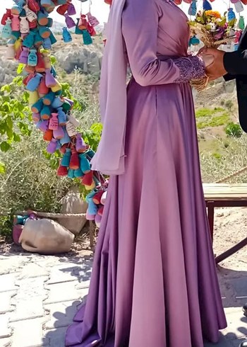 Abiye Mor Uzun Kollu Drapeli Abiye Elbise
