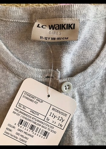 LC Waikiki Gri Düğmeli Kız Çocuk Hırka