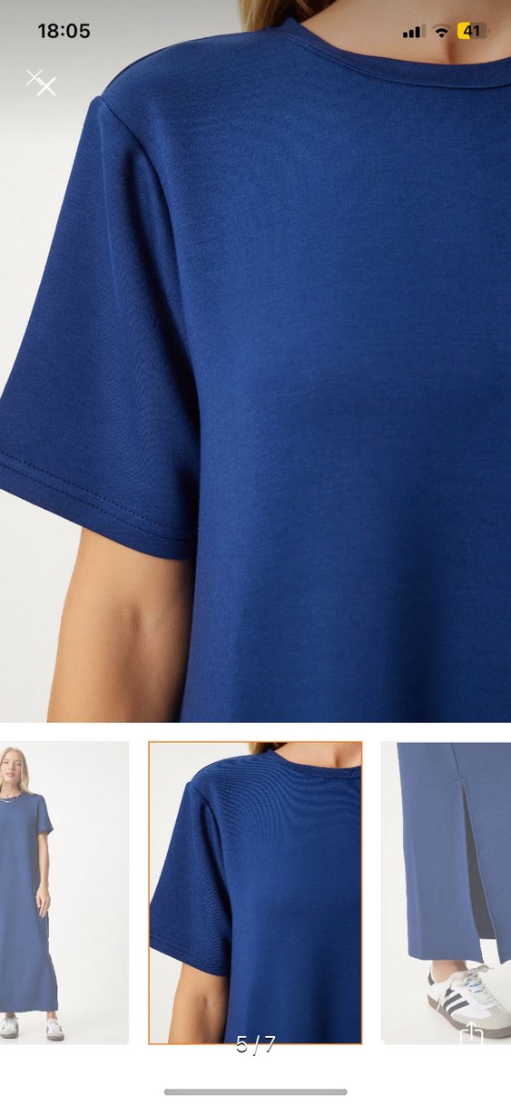 Mavi V Yaka Uzun Denim Elbise - Görsel 2