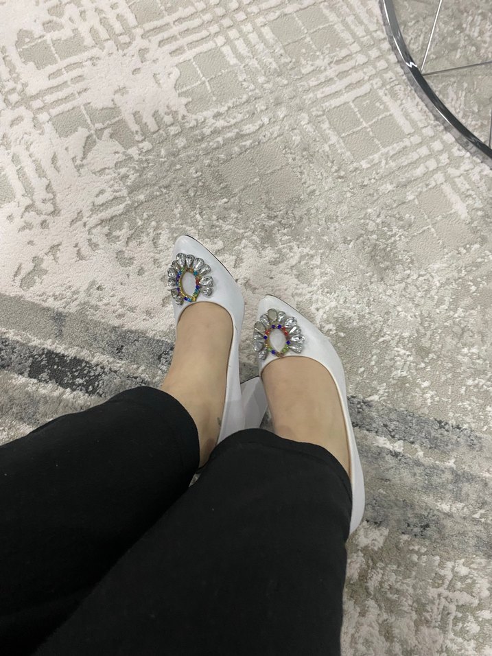 Beyaz Taşlı Stiletto Topuklu Kadın Ayakkabı - Görsel 5