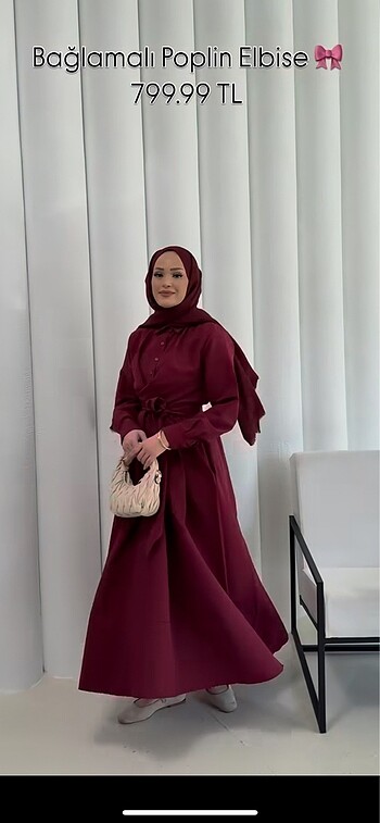 Bağlamalı poplin elbise