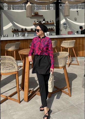 Kadın Pembe Mini Uzun Kollu Streetwear Mayo - Görsel 2