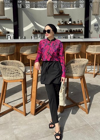 Kadın Pembe Mini Uzun Kollu Streetwear Mayo - Görsel 3