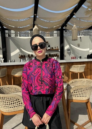 Kadın Pembe Mini Uzun Kollu Streetwear Mayo