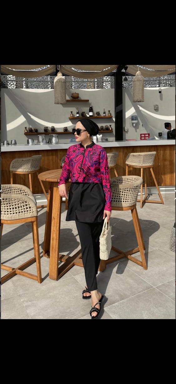 Kadın Pembe Mini Uzun Kollu Streetwear Mayo - Görsel 2