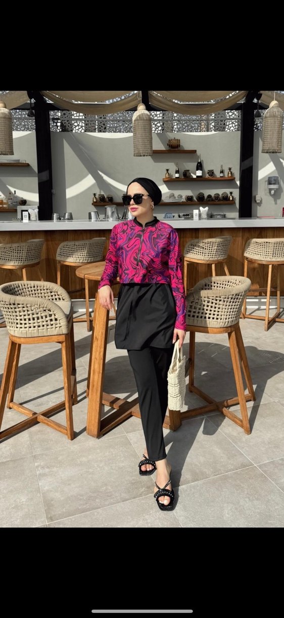 Kadın Pembe Mini Uzun Kollu Streetwear Mayo - Görsel 3