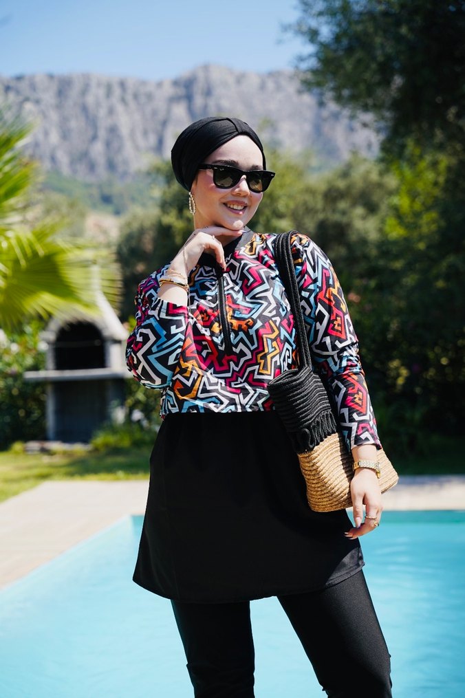 Renkli Tie-Dye Mini Kadın Tunik - Görsel 3