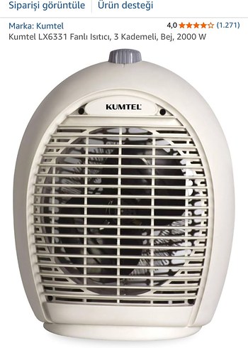 Kumtel LX6331 3 Kademeli Fanlı Isıtıcı 2000W
