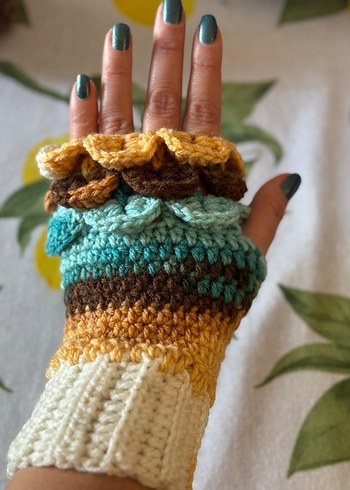 Renkli Örgü Bohem Kadın Eldiveni - Görsel 2