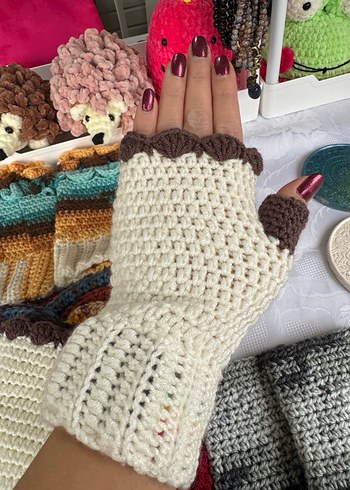 Bej Örgü Bohem Kadın Eldiveni - Görsel 4