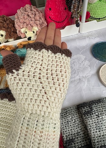 Bej Örgü Bohem Kadın Eldiveni - Görsel 5