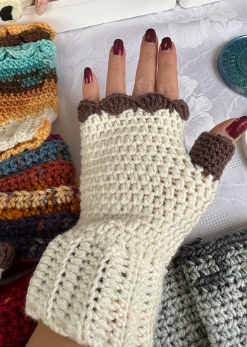 Bej Örgü Bohem Kadın Eldiveni - Görsel 3