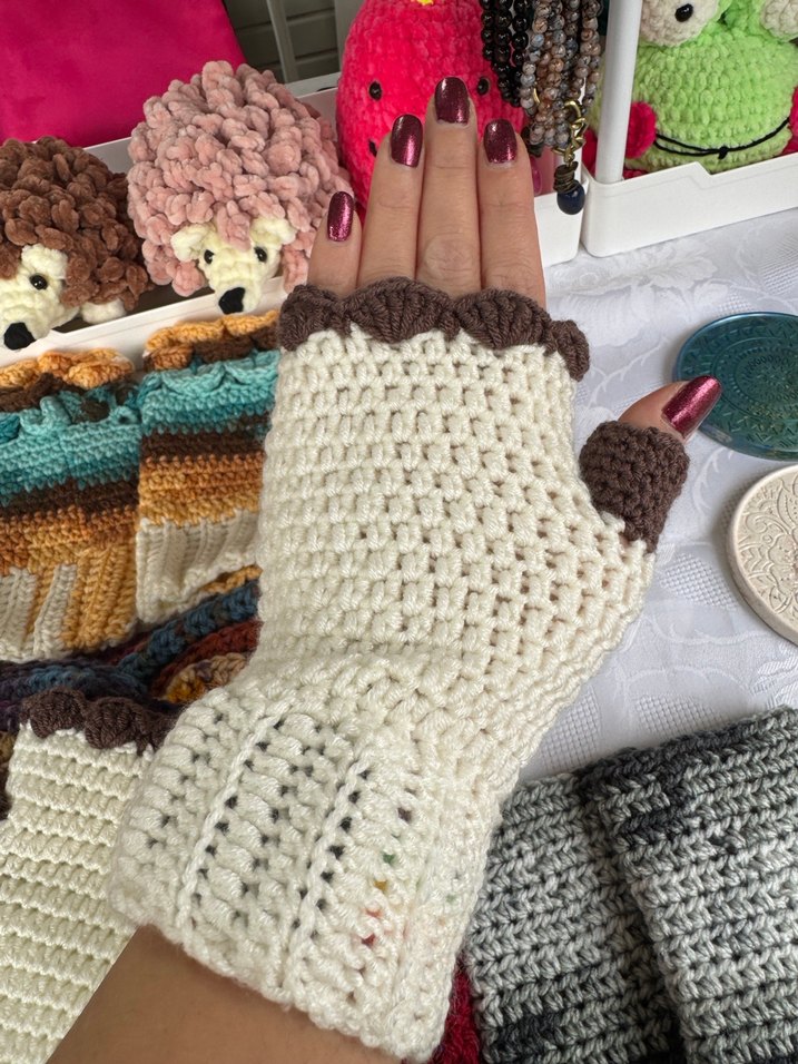 Bej Örgü Bohem Kadın Eldiveni - Görsel 4