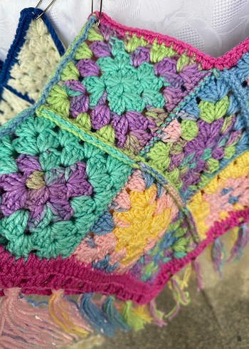 Kız Çocuk Renkli Örgü Poncho - Görsel 6