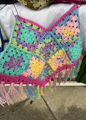 Kız Çocuk Renkli Örgü Poncho - Görsel 3