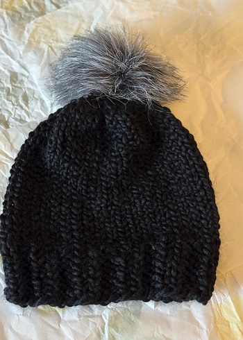 Gri ponponlu Kadın Örgü Bere - Görsel 4