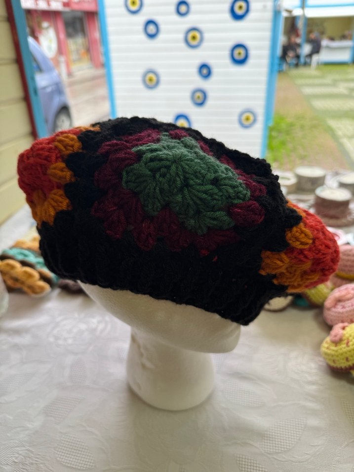 Renkli Bohem Örgü Motifli Ressam Beresi - Görsel 5