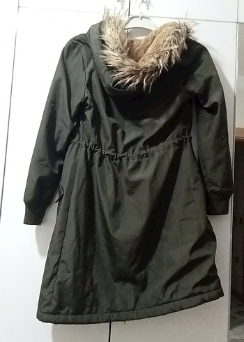 haki rengi Sıcak Astarlı Kadın Uzun Mont - Görsel 5