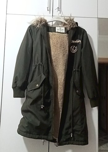 haki rengi Sıcak Astarlı Kadın Uzun Mont - Görsel 3