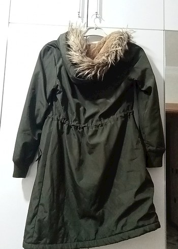 haki rengi Sıcak Astarlı Kadın Uzun Mont - Görsel 4