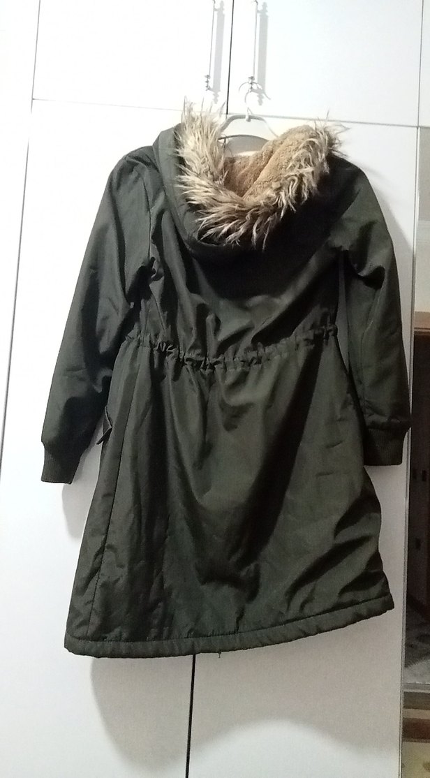 haki rengi Sıcak Astarlı Kadın Uzun Mont - Görsel 5