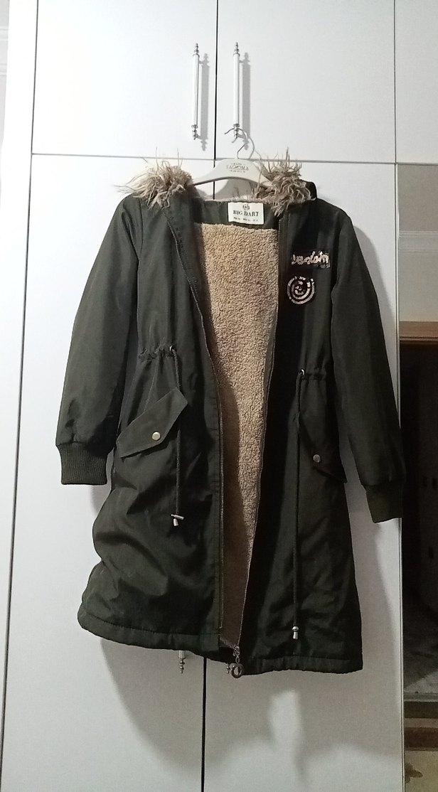 haki rengi Sıcak Astarlı Kadın Uzun Mont - Görsel 2