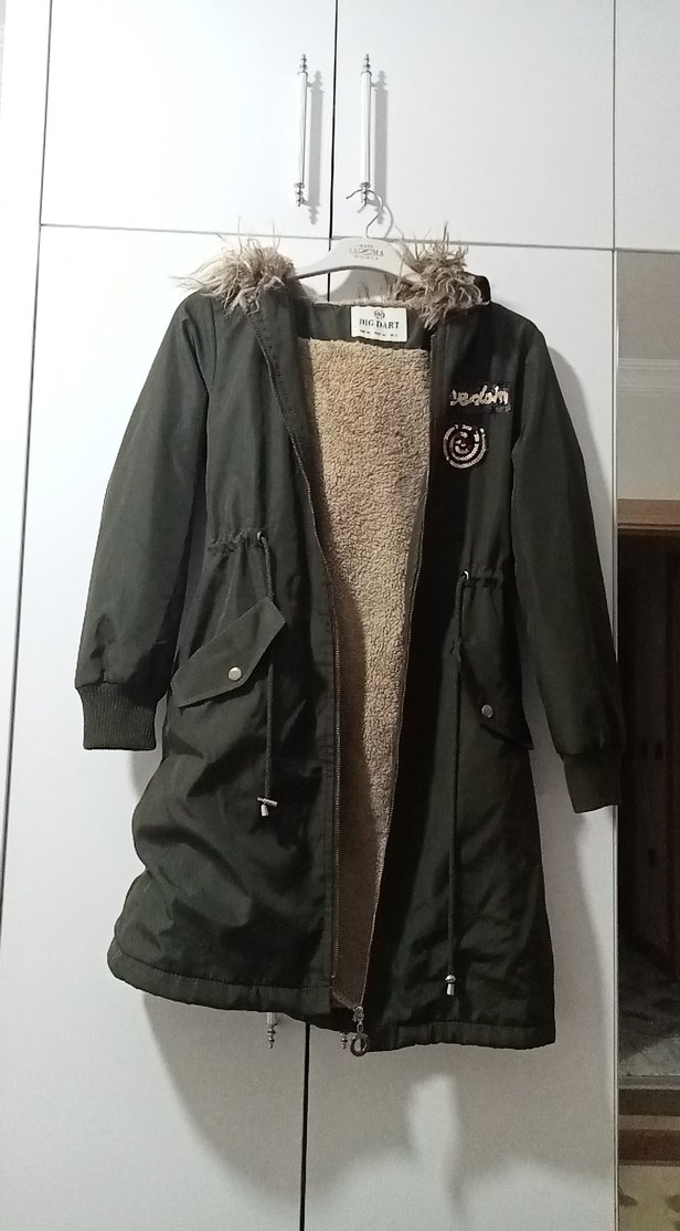 haki rengi Sıcak Astarlı Kadın Uzun Mont - Görsel 3