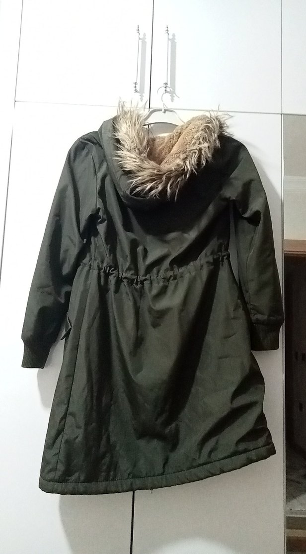 haki rengi Sıcak Astarlı Kadın Uzun Mont - Görsel 4