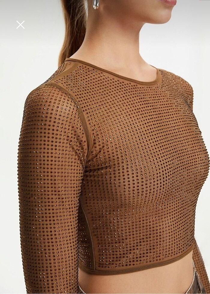 Kahverengi tül bluz - Görsel 2