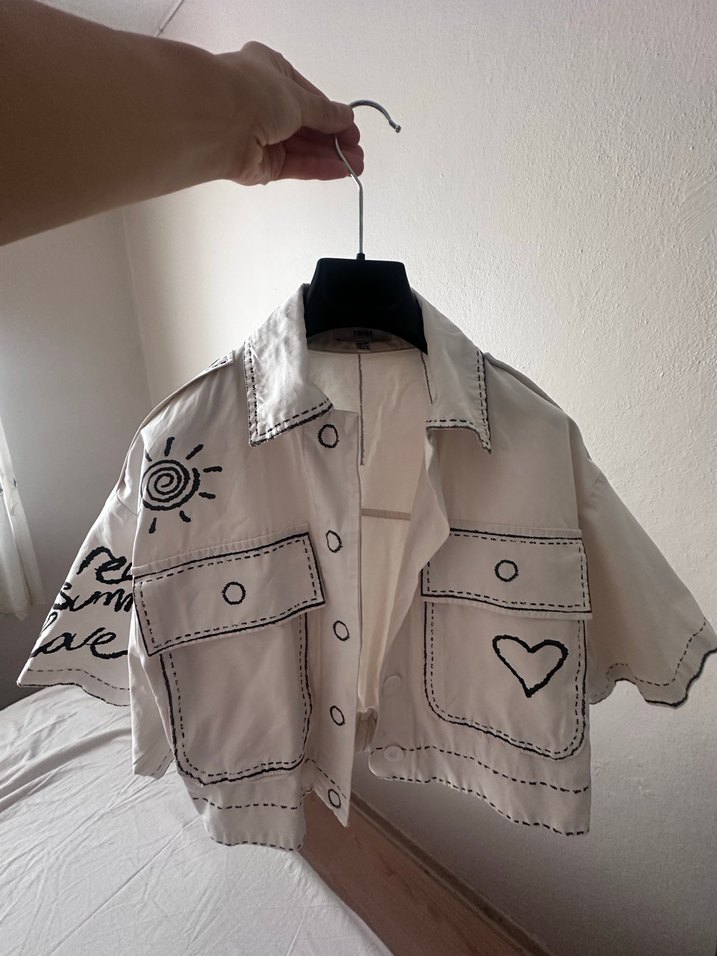 Twist çizgi baskılı kısa kollu ceket - Görsel 4