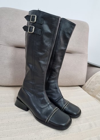 Hotiç vestern kadın Siyah Deri  Bot - Görsel 3