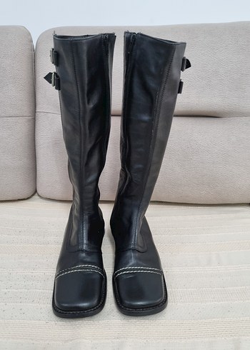 Hotiç vestern kadın Siyah Deri  Bot - Görsel 4