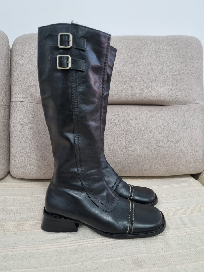 Hotiç vestern kadın Siyah Deri  Bot - Görsel 2