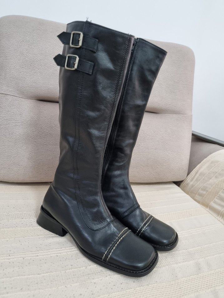 Hotiç vestern kadın Siyah Deri  Bot - Görsel 3