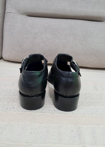 Kadın Siyah Deri , Tokalı Topuklu Sandalet - Görsel 4