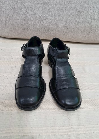 Kadın Siyah Deri , Tokalı Topuklu Sandalet - Görsel 3