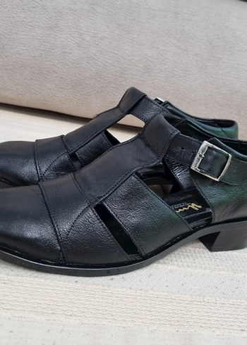 Kadın Siyah Deri , Tokalı Topuklu Sandalet - Görsel 2