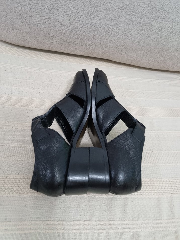 Kadın Siyah Deri , Tokalı Topuklu Sandalet - Görsel 5