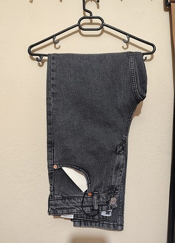 Gri mom Jean kot pantolon 