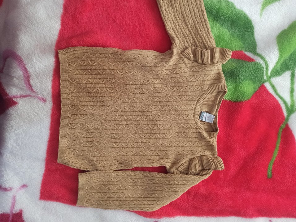 kız çocuk Kahverengi Örgü Bohem Kazak - Görsel 2