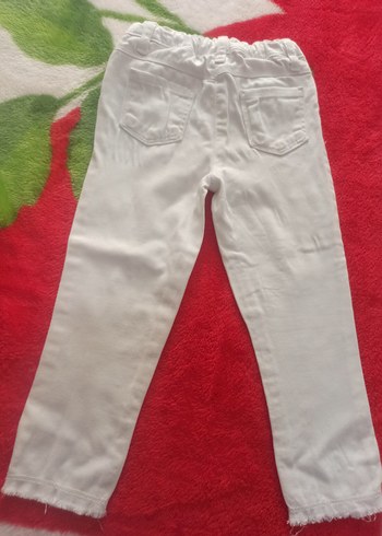 Kız Çocuk Beyaz Pamuklu Dar Kesim jean Pantolon - Görsel 2