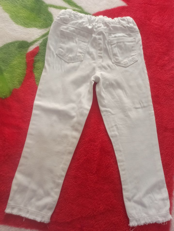 Kız Çocuk Beyaz Pamuklu Dar Kesim jean Pantolon - Görsel 2
