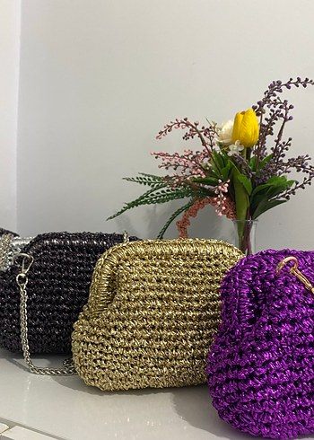 Örgü Kadın Clutch Çanta - Mor