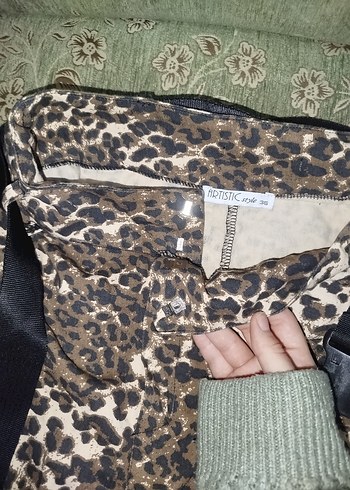 QUZU Artistic Style Keten Kahverengi Leopar  Kadın Mini Etek - Görsel 2